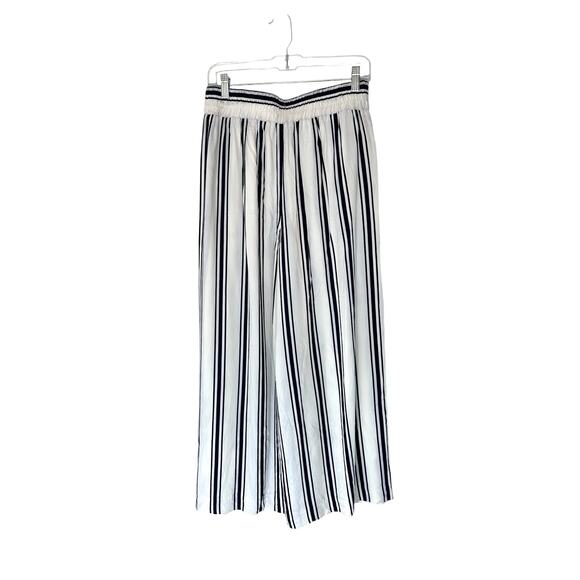 1.State Pants Blue White Stretch Nautical Beachy Cropped Relaxed Pants Medium - Picture 8 of 11